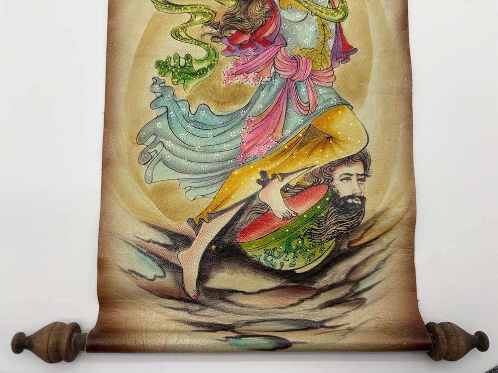 Handmade Persian Miniature Painting on Leather Dancing Woman Scroll
